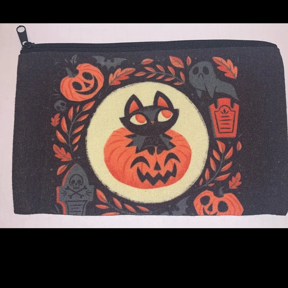 Halloween Cat Vintage Style Make Up Bag Zipper Pouch 8 X 5”‎